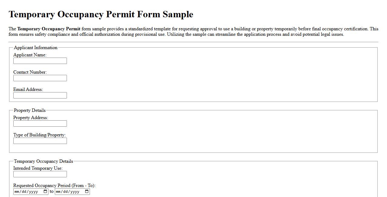 Temporary occupancy permit form sample image preview