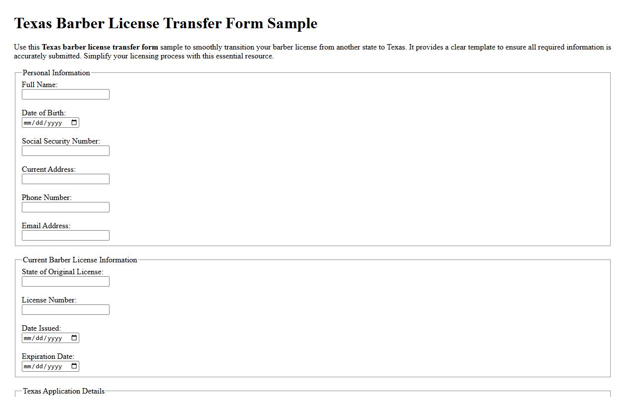 Texas barber license transfer form sample image preview