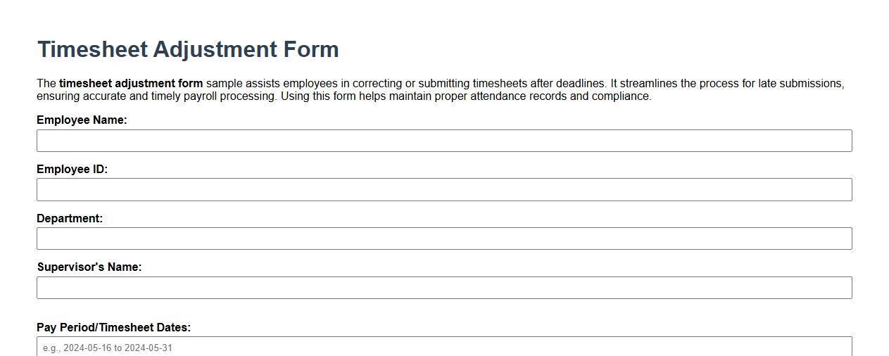 Timesheet adjustment form sample for late submission image preview