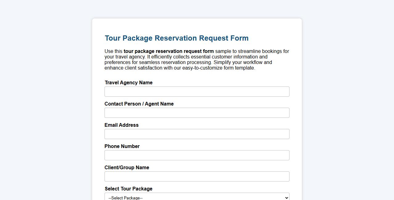 tour package reservation request form sample for agencies image preview