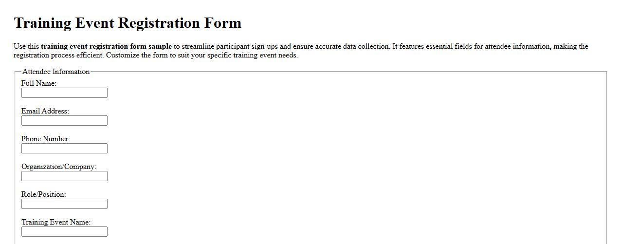 training event registration form sample image preview