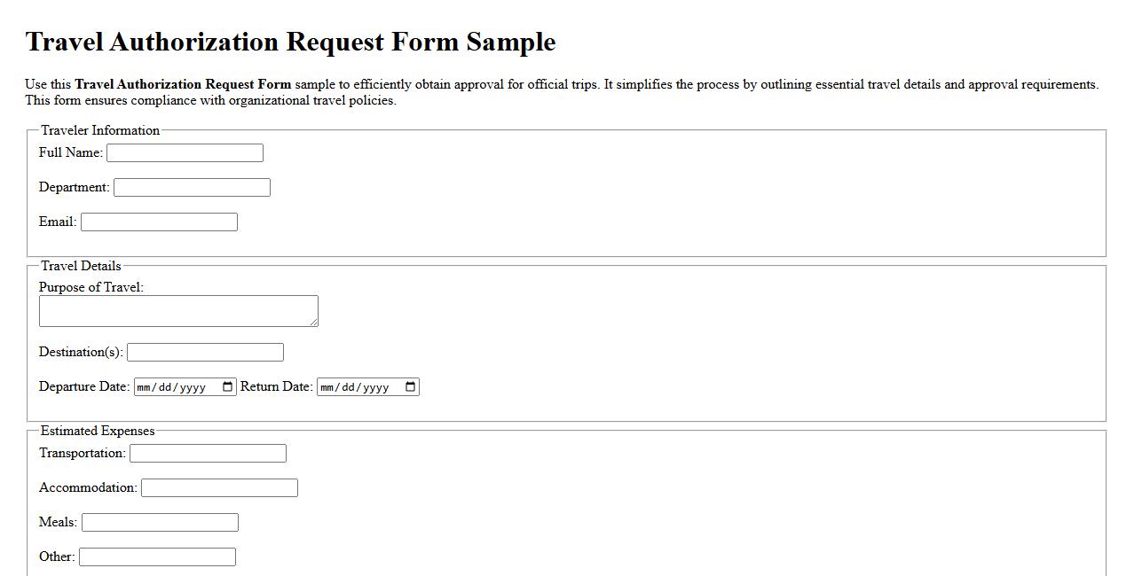 Travel Authorization Request Form Sample image preview
