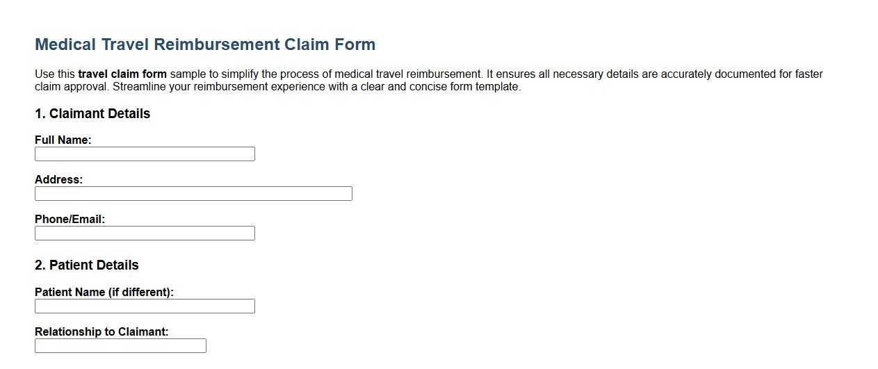 Travel claim form sample for medical travel reimbursement image preview