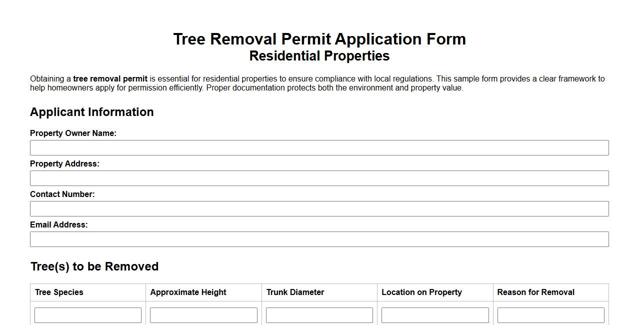 Tree removal permit form sample for residential properties image preview