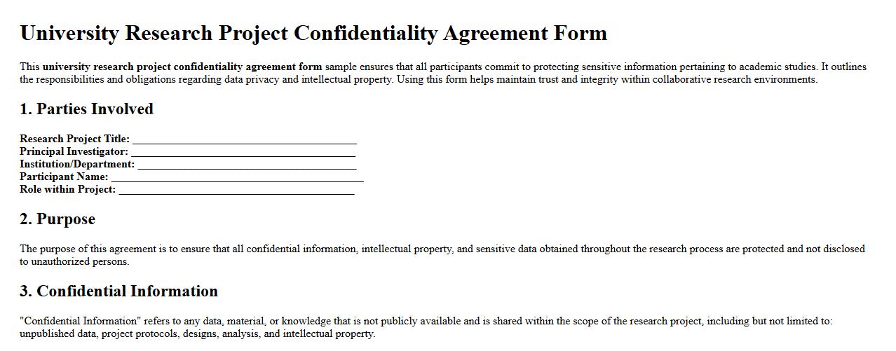 university research project confidentiality agreement form sample image preview