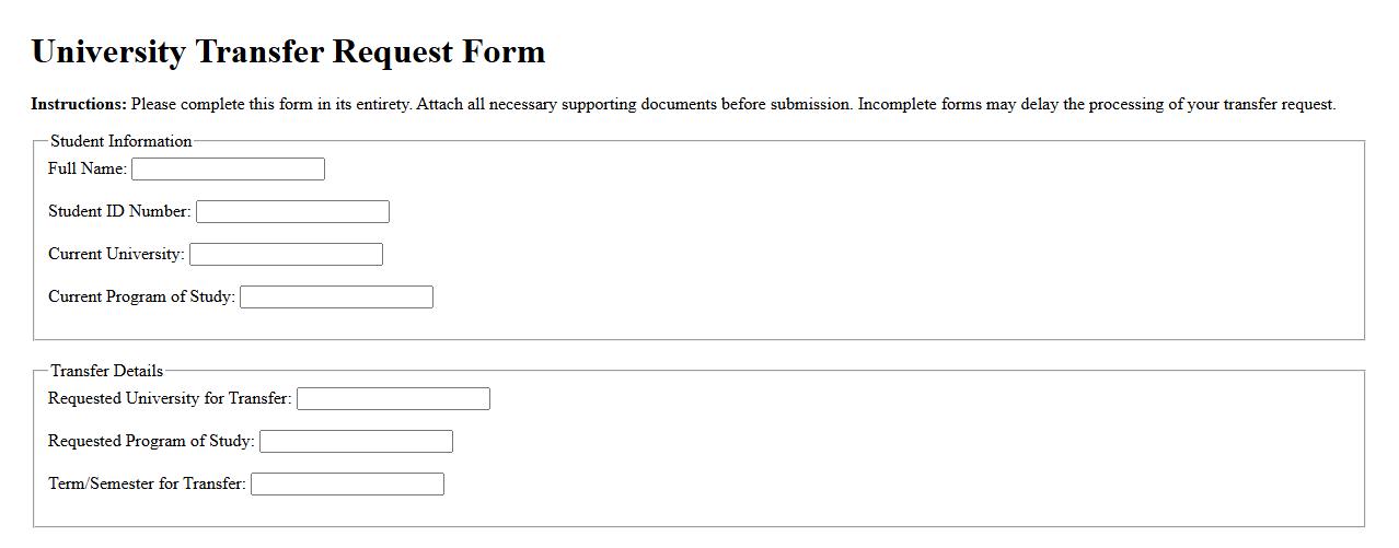 university transfer request form sample pdf image preview
