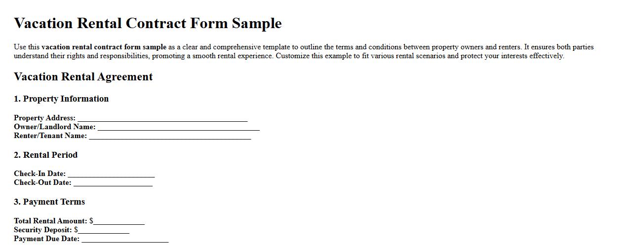 Vacation rental contract form sample example image preview