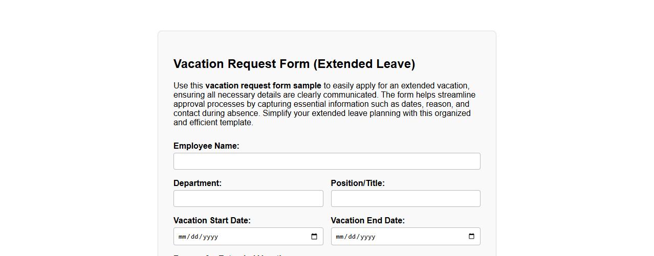 Vacation request form sample for extended vacation image preview