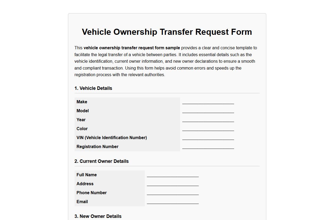 vehicle ownership transfer request form sample image preview