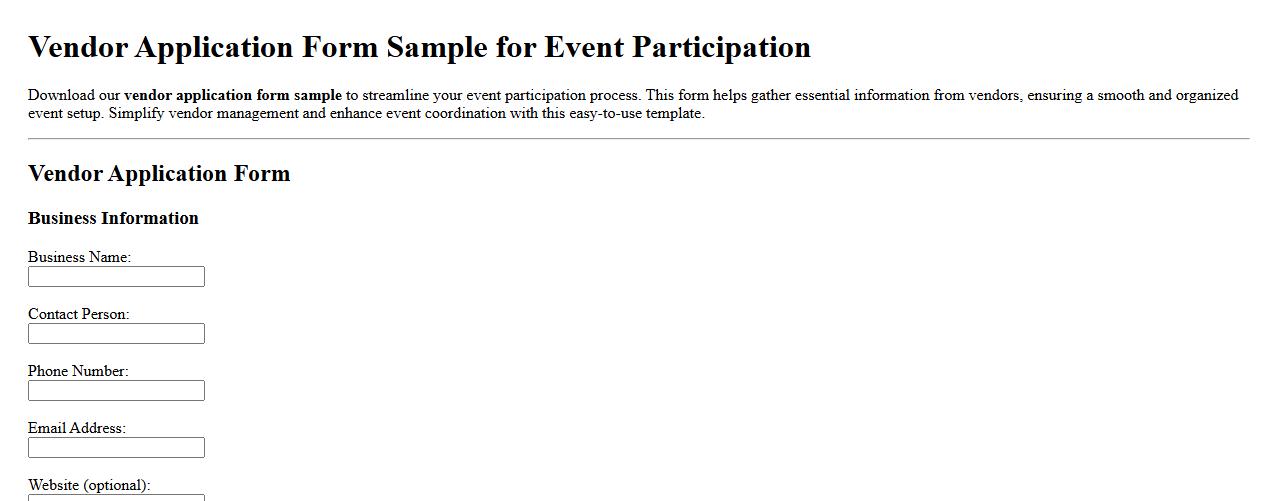 vendor application form sample for event participation image preview