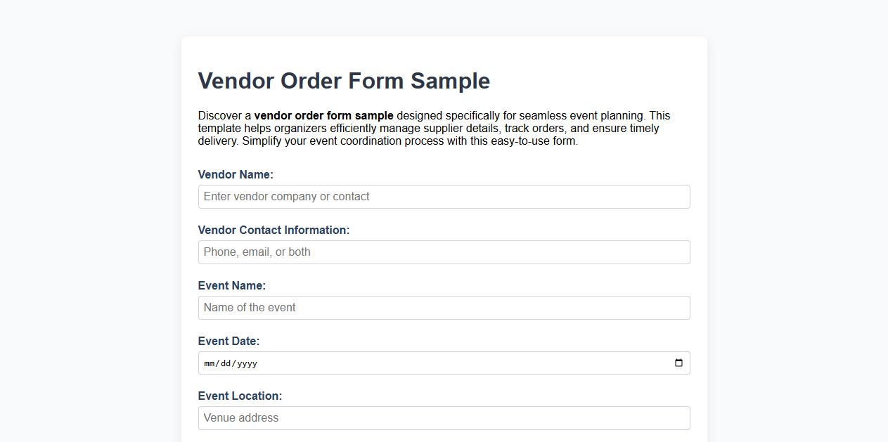 vendor order form sample for event planning image preview