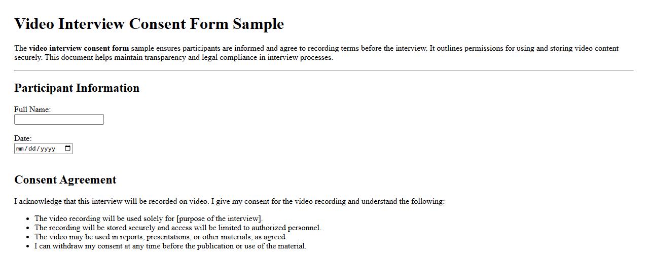Video interview consent form sample image preview