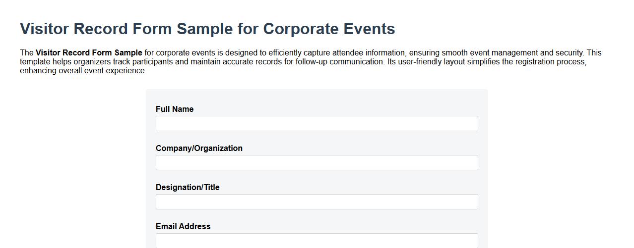 Visitor Record Form Sample for Corporate Events image preview