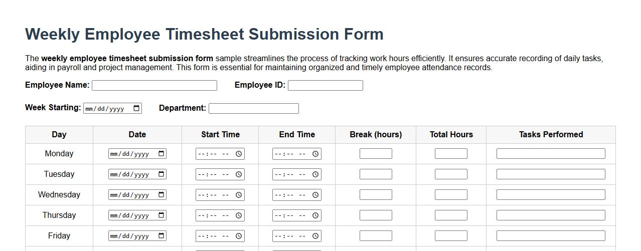 Weekly employee timesheet submission form sample image preview