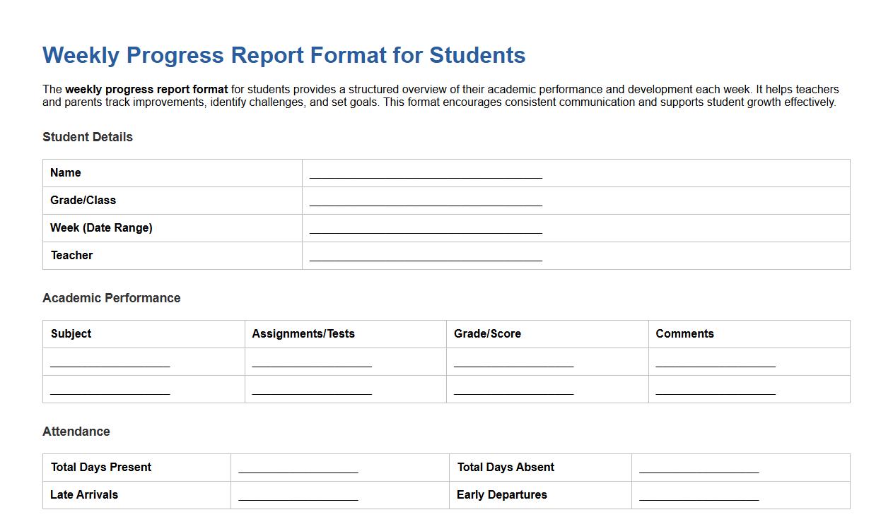 Weekly progress report format for students image preview