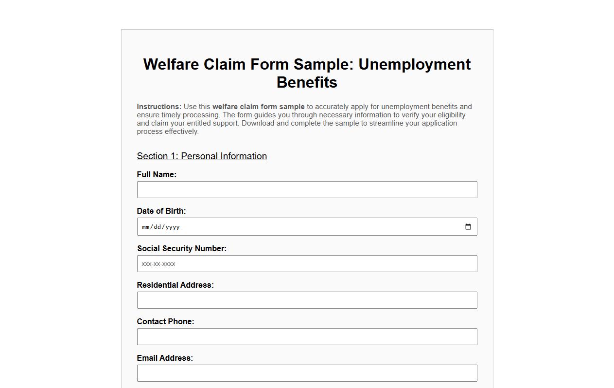 welfare claim form sample for unemployment benefits image preview