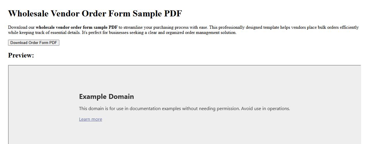 wholesale vendor order form sample PDF image preview