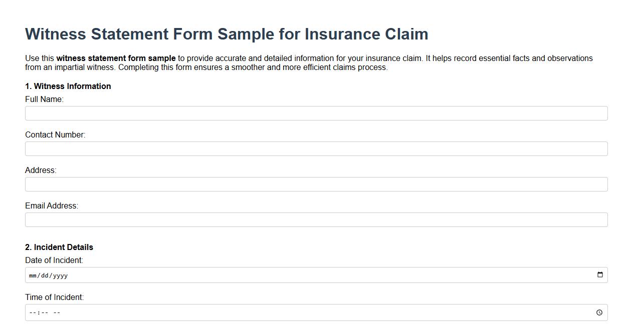 Witness statement form sample for insurance claim image preview