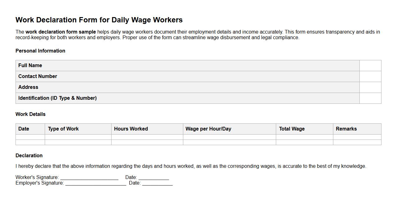 Work declaration form sample for daily wage workers image preview