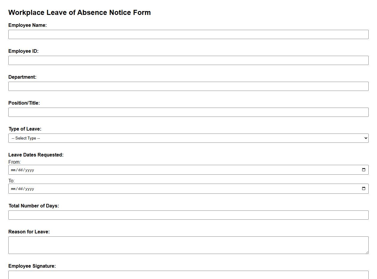 workplace leave of absence notice form sample with approval section image preview