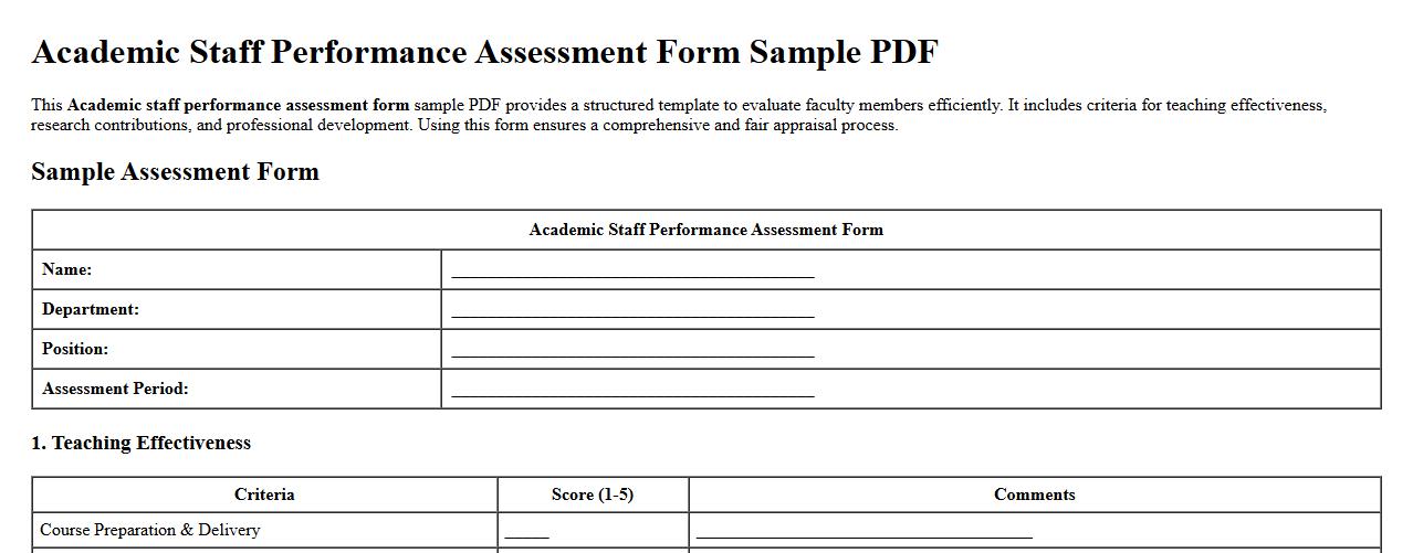 Academic staff performance assessment form sample PDF image preview