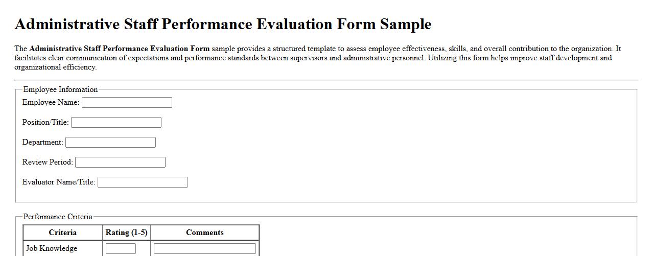Administrative Staff Performance Evaluation Form Sample image preview