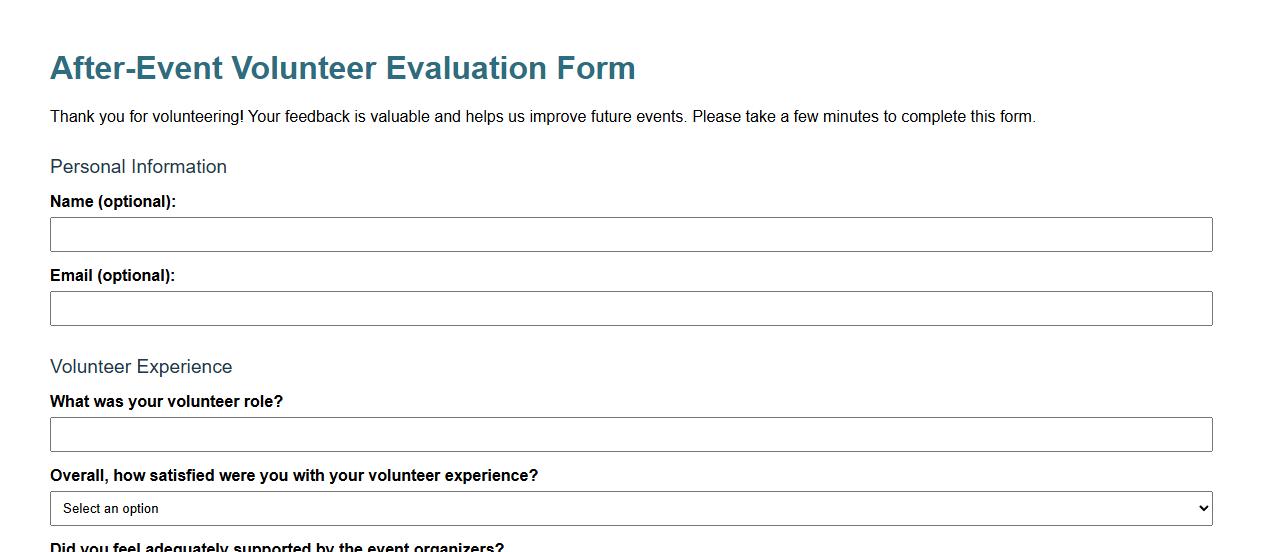 after-event evaluation form sample for volunteers image preview