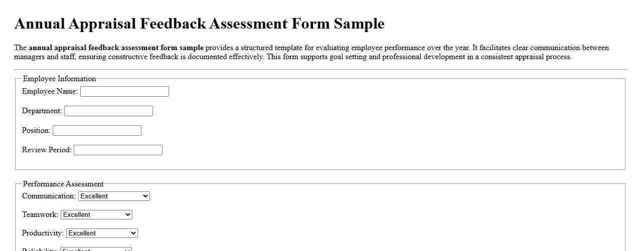 annual appraisal feedback assessment form sample image preview