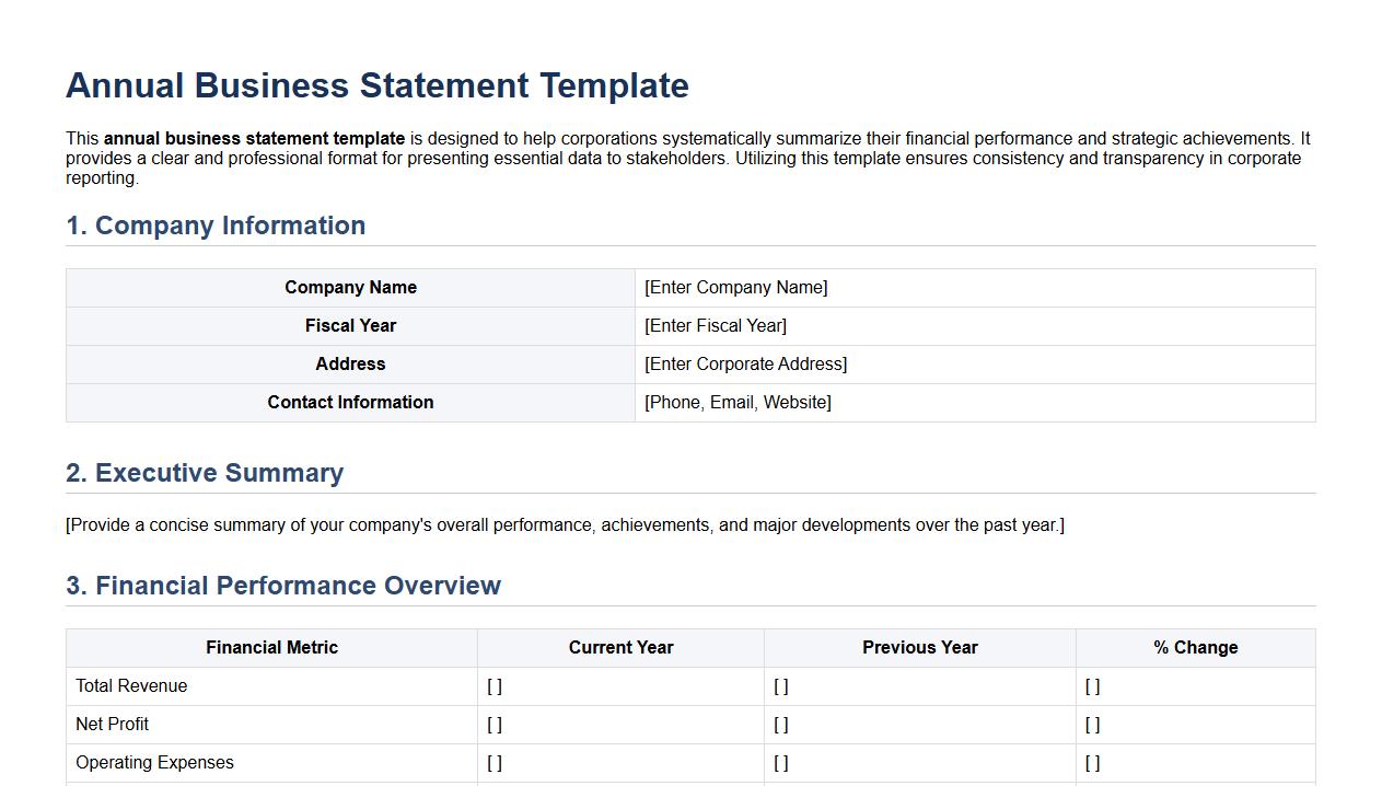 Annual business statement template for corporations image preview