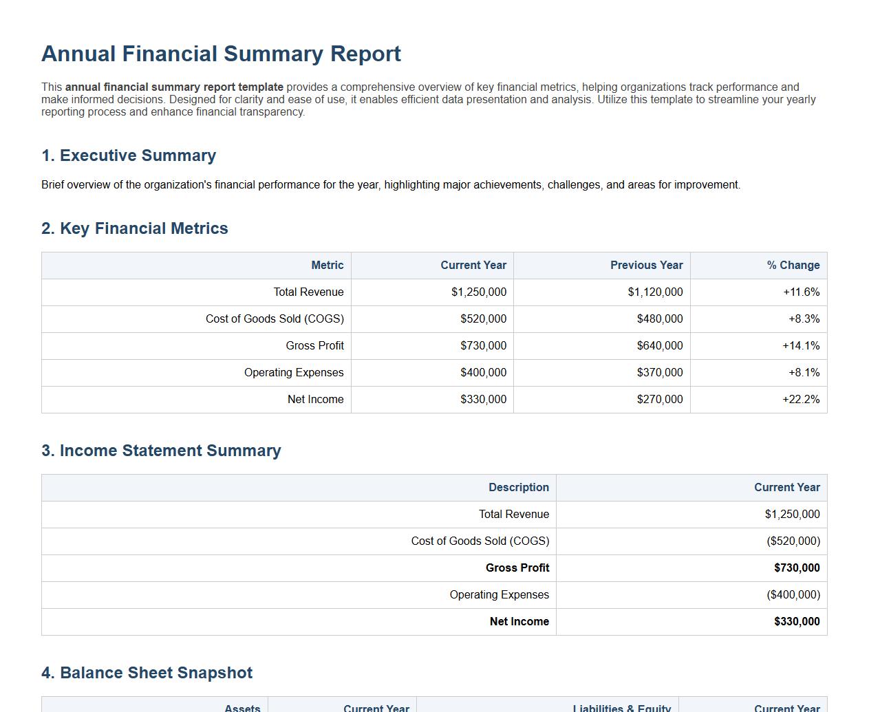 annual financial summary report template image preview