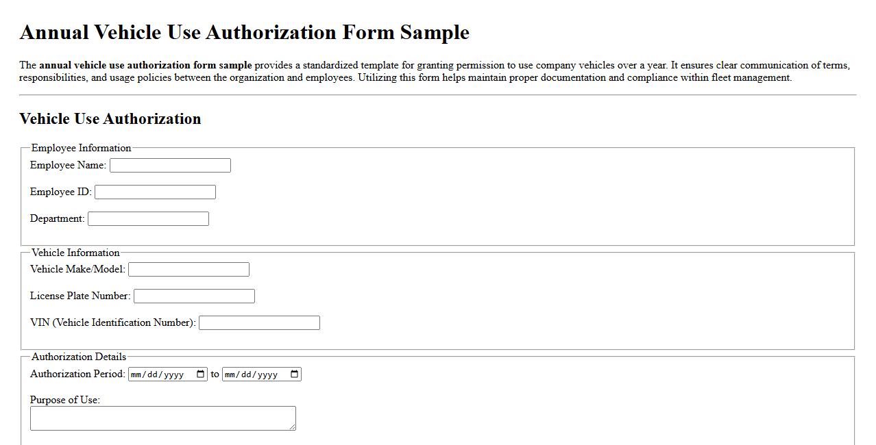 annual vehicle use authorization form sample image preview