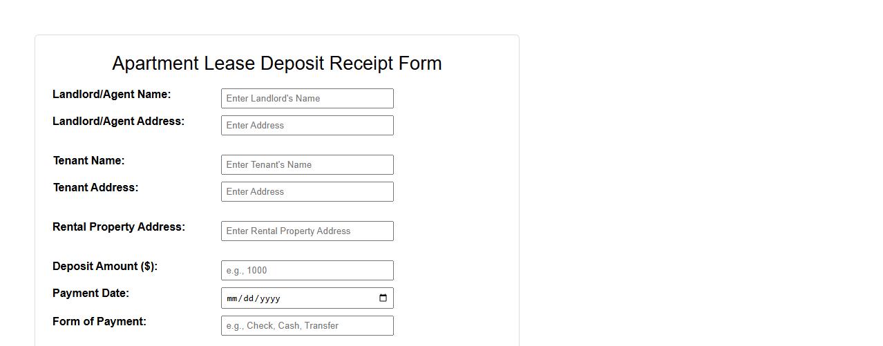 Apartment lease deposit receipt form sample with signature image preview