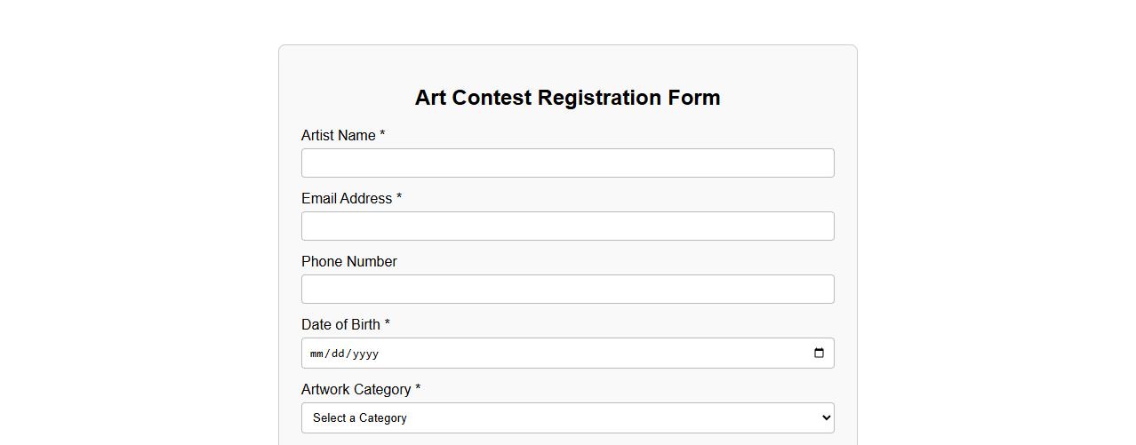 art contest registration form sample image preview