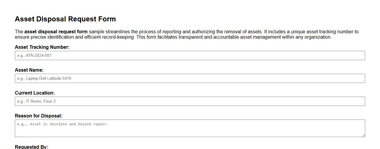 asset disposal request form sample with asset tracking number image preview