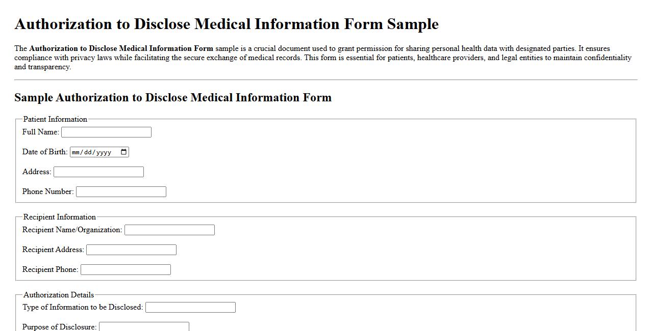 Authorization to Disclose Medical Information Form Sample image preview
