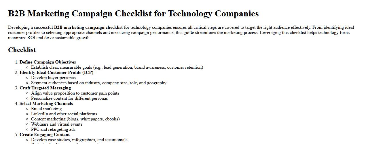 B2B marketing campaign checklist for technology companies image preview