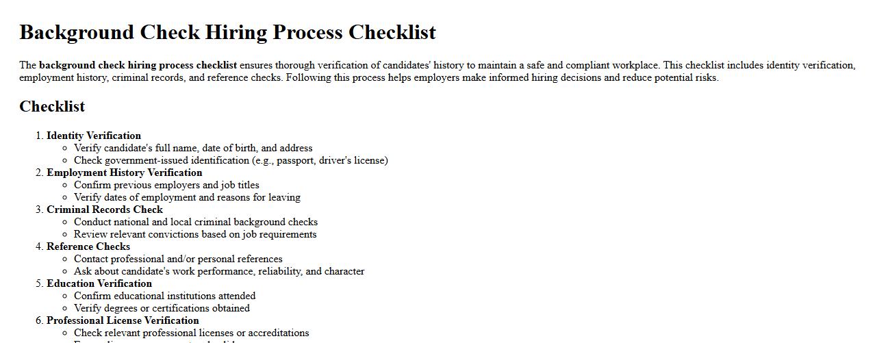 Background check hiring process checklist image preview