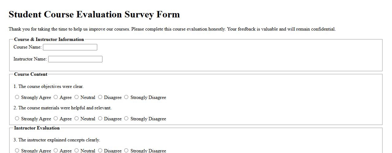best student course evaluation survey form example for colleges image preview