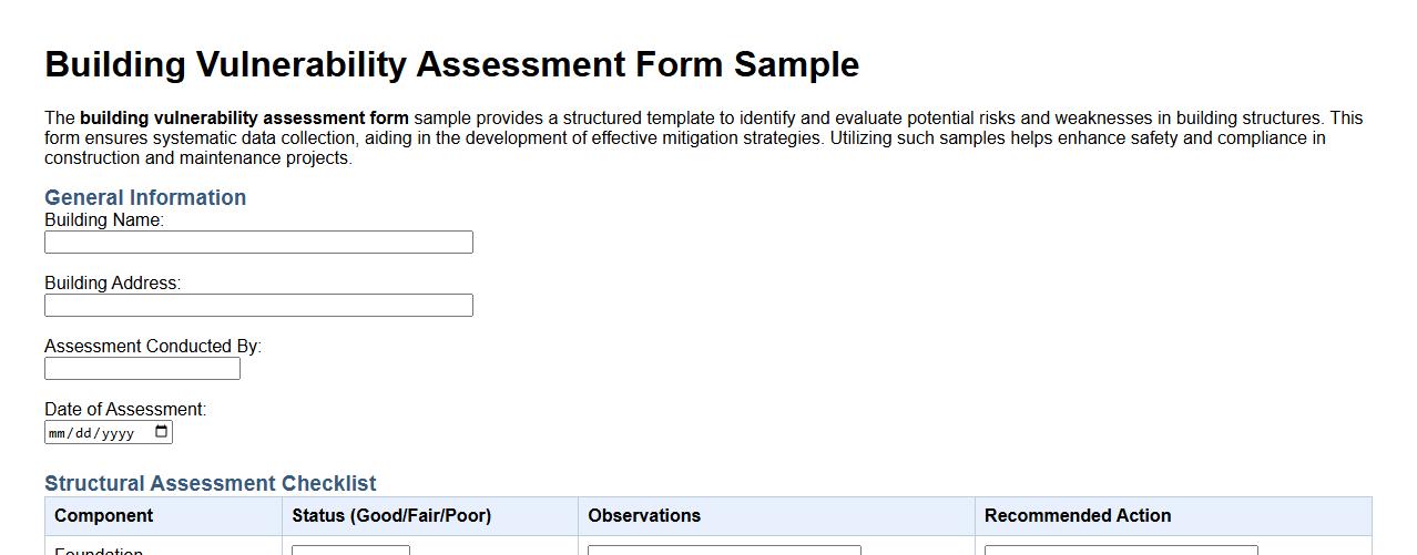 building vulnerability assessment form sample image preview
