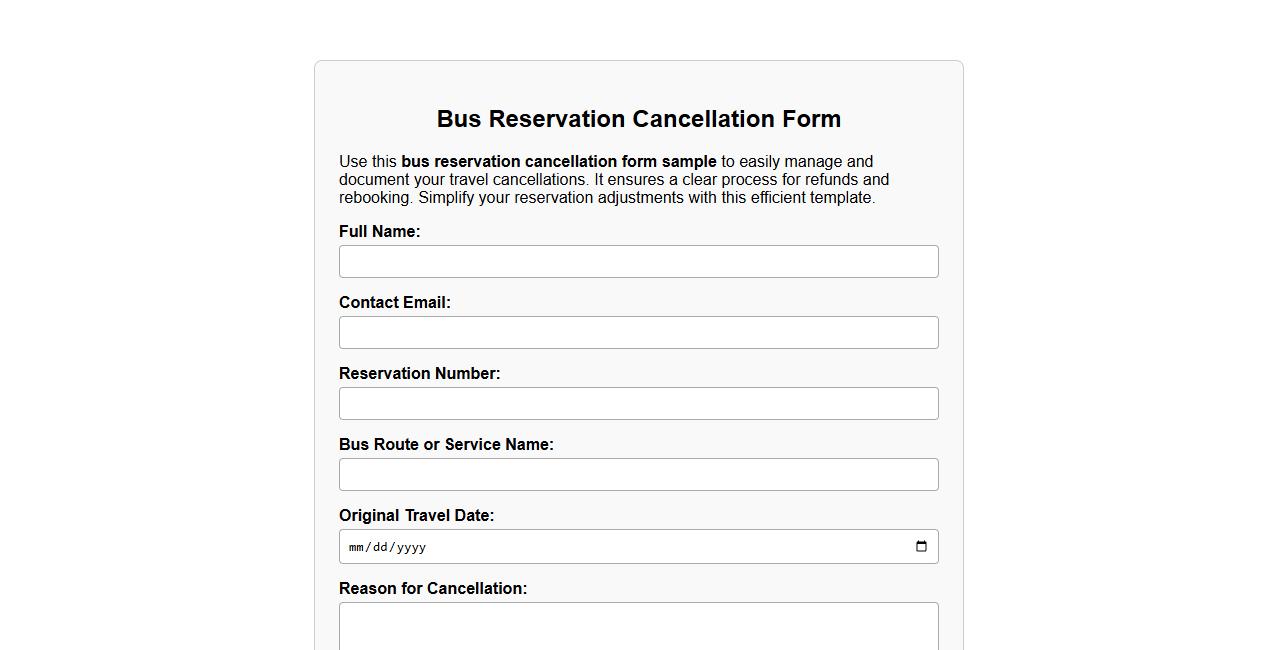bus reservation cancellation form sample image preview