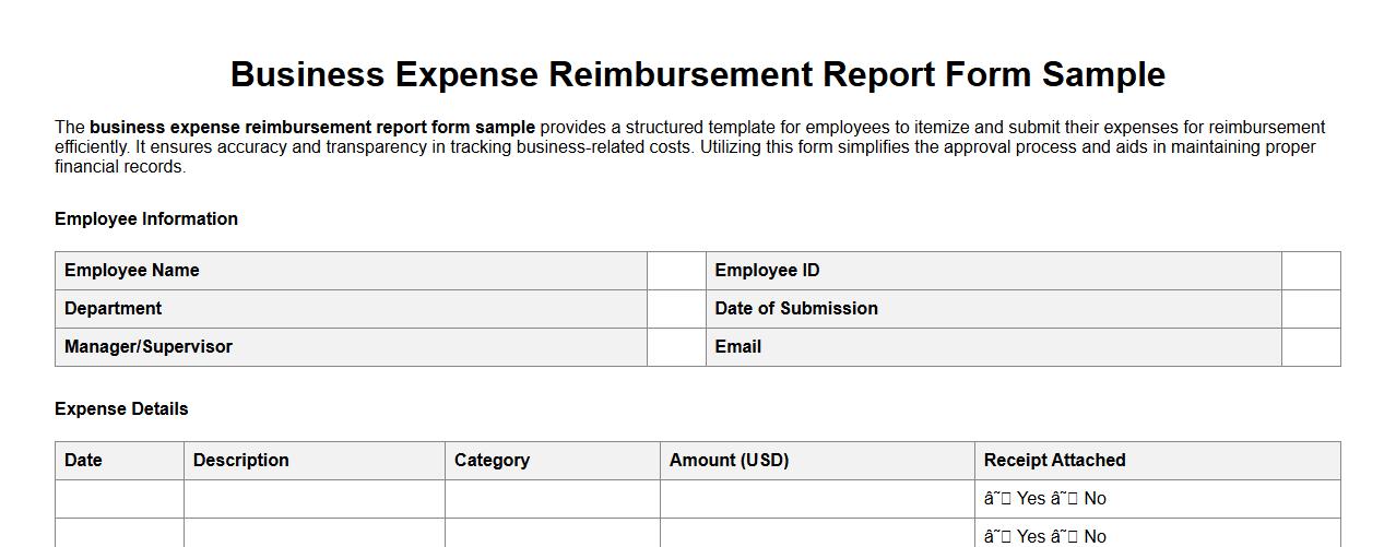 Business expense reimbursement report form sample image preview
