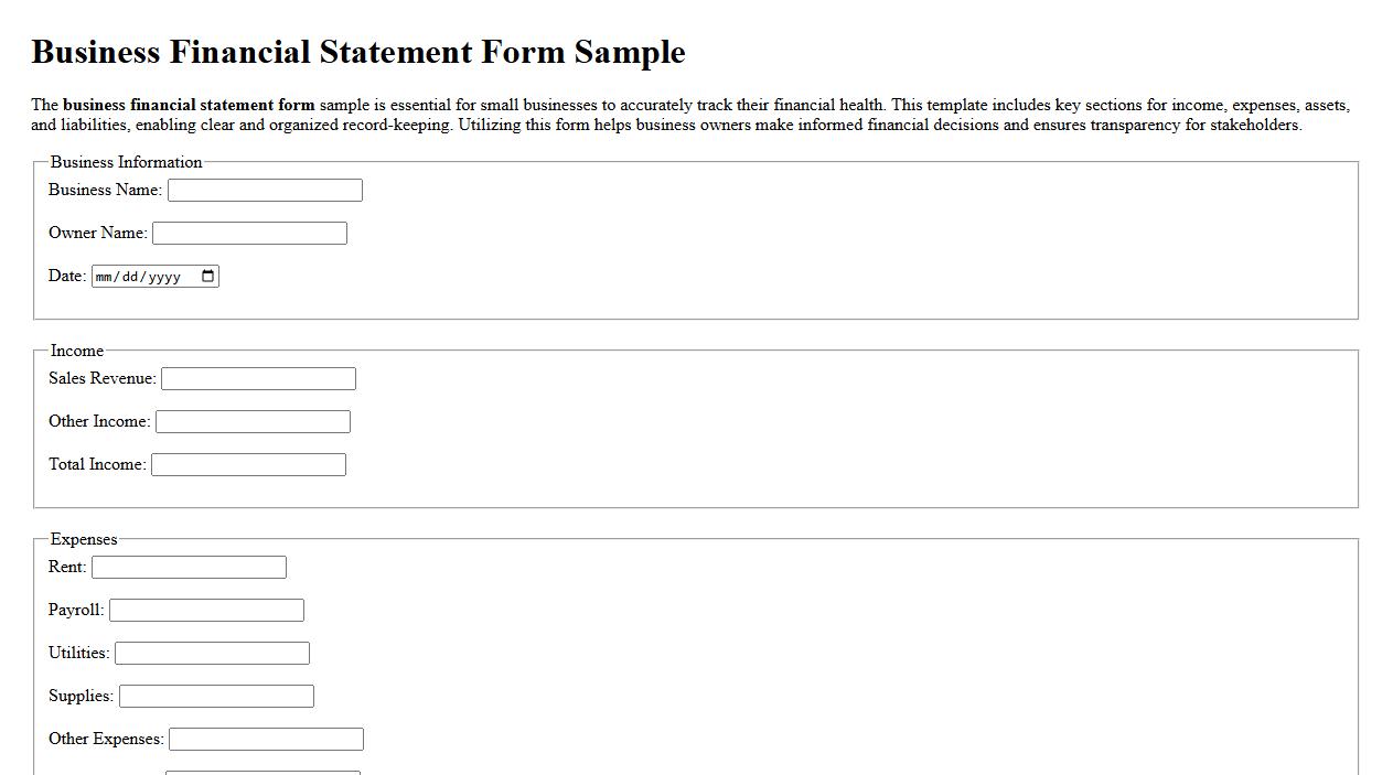 Business financial statement form sample for small businesses image preview