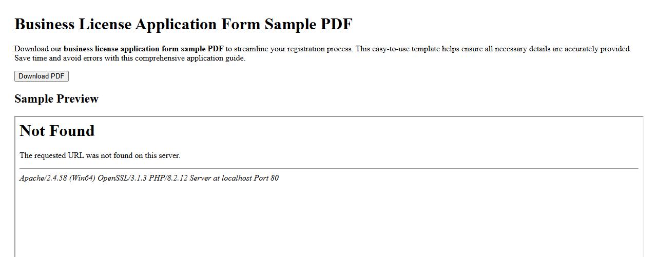 Business license application form sample PDF image preview