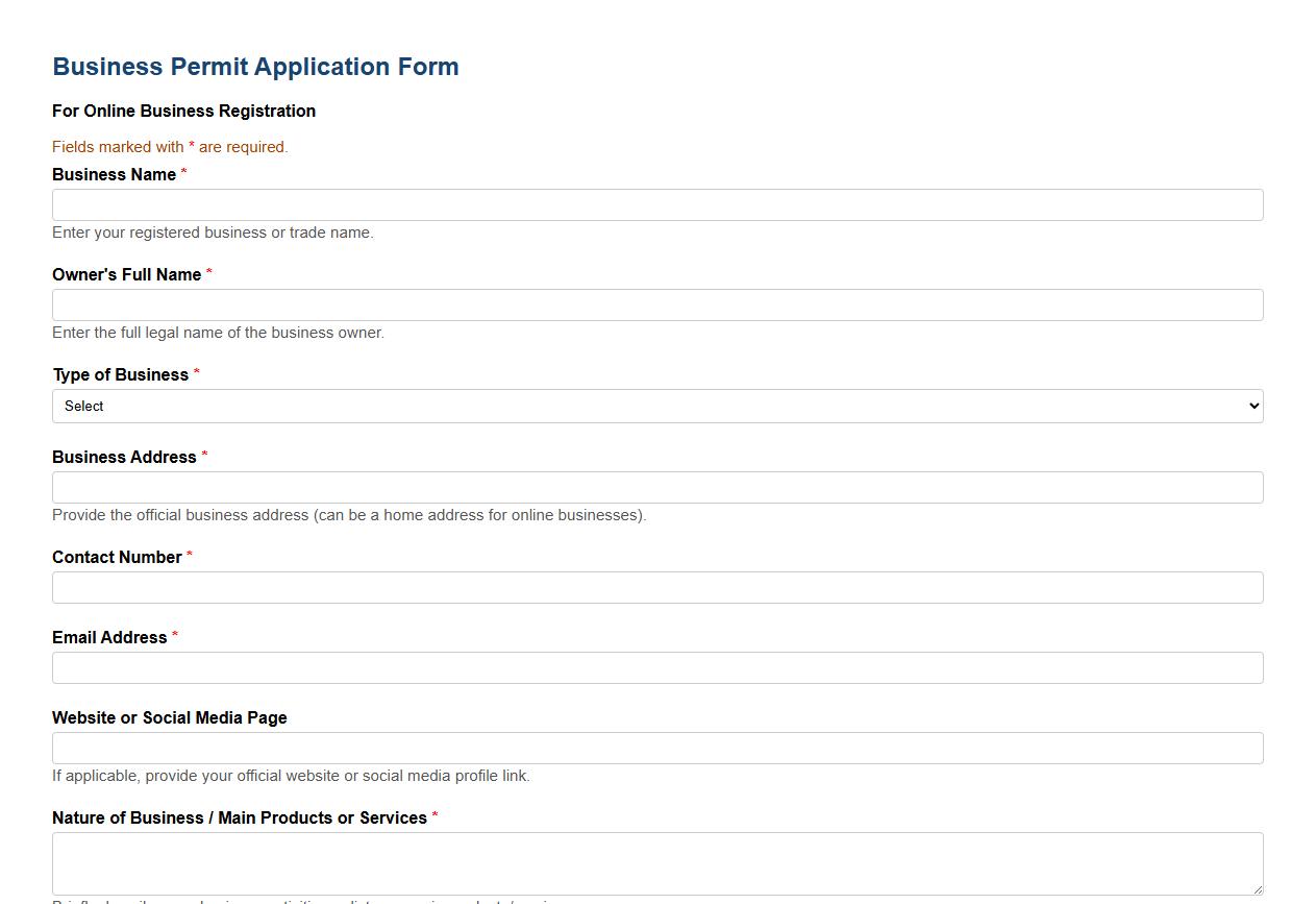 business permit form sample for online business registration image preview