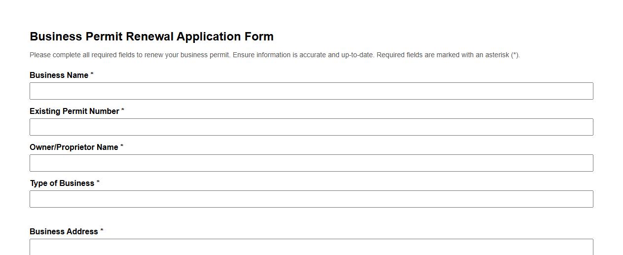Business permit renewal application form sample image preview