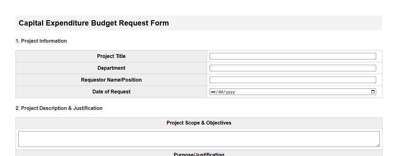 capital expenditure budget request form sample format image preview