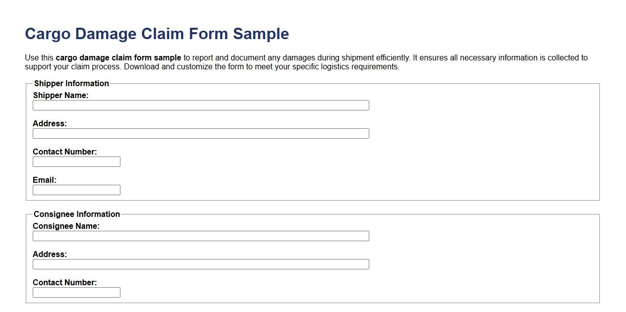 Cargo damage claim form sample image preview