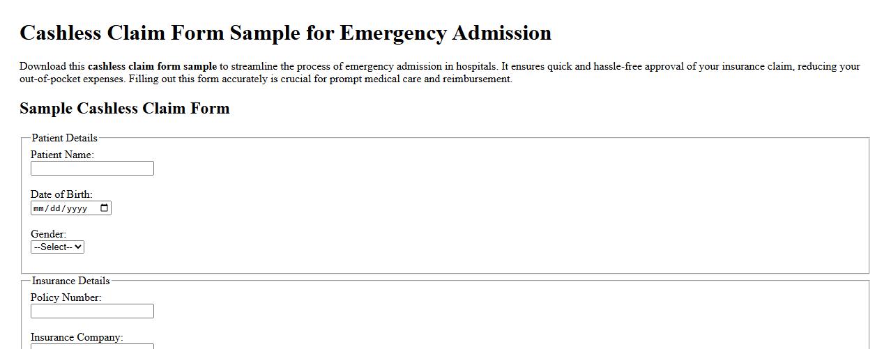 Cashless claim form sample for emergency admission image preview