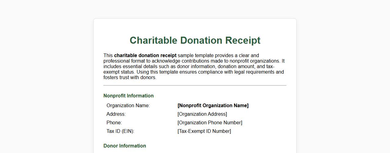 Charitable donation receipt sample template image preview