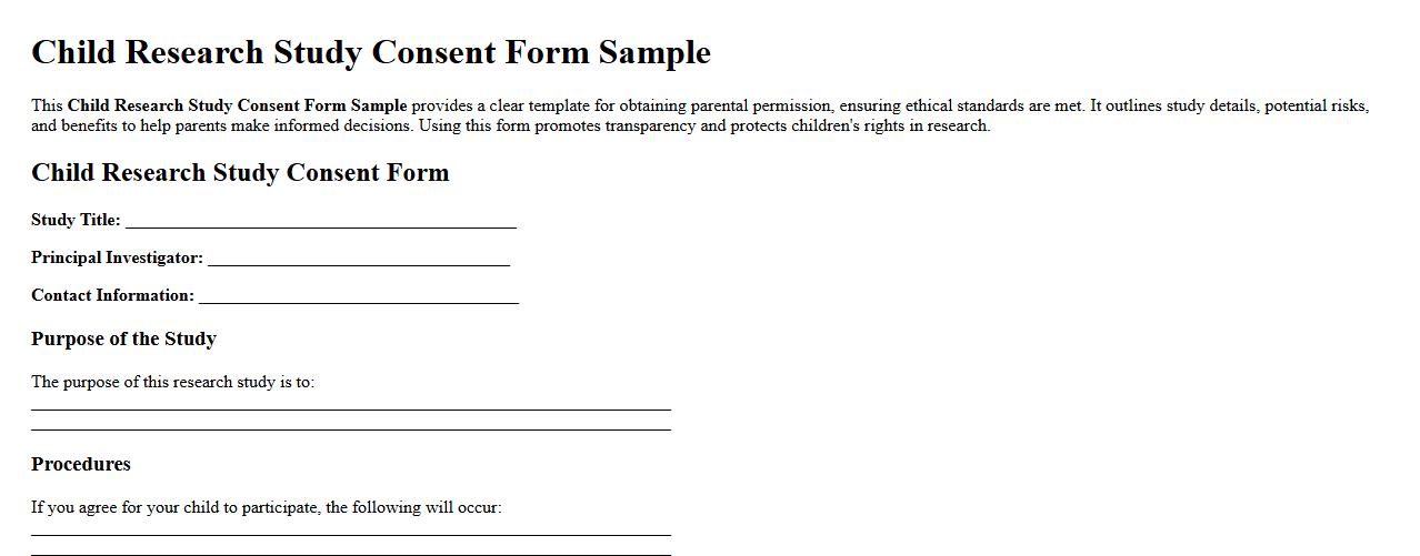 Child research study consent form sample image preview